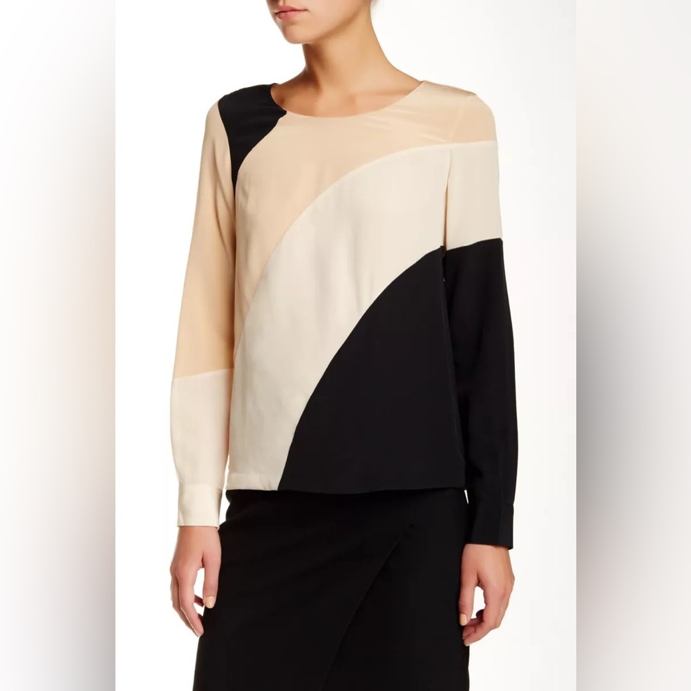 Diane Von Furstenberg Seraphina Long Sleeve Silk Colorblock Blouse Top …
